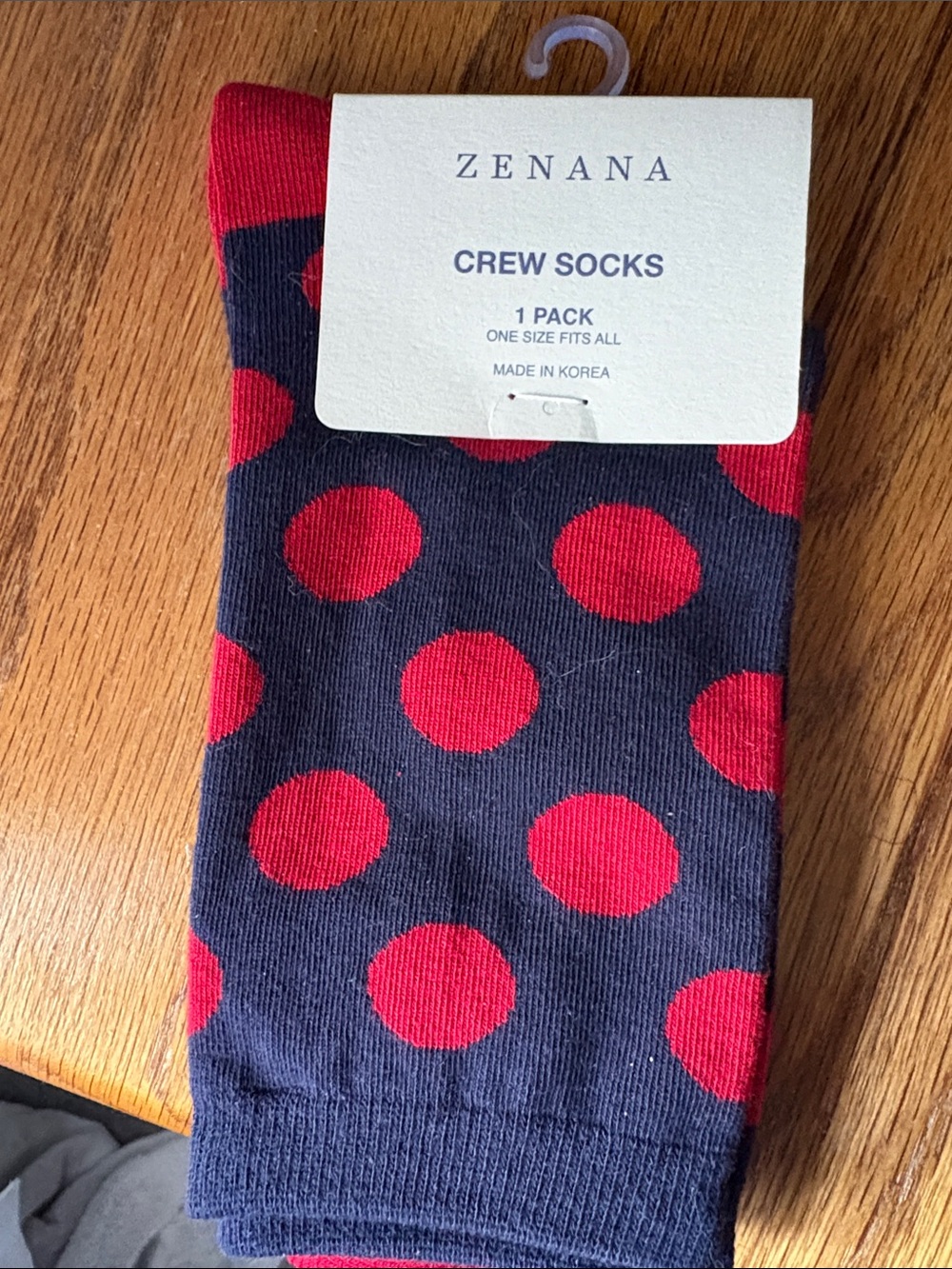Zenana Outfitters Navy Crew Socks with Red Polka Dots